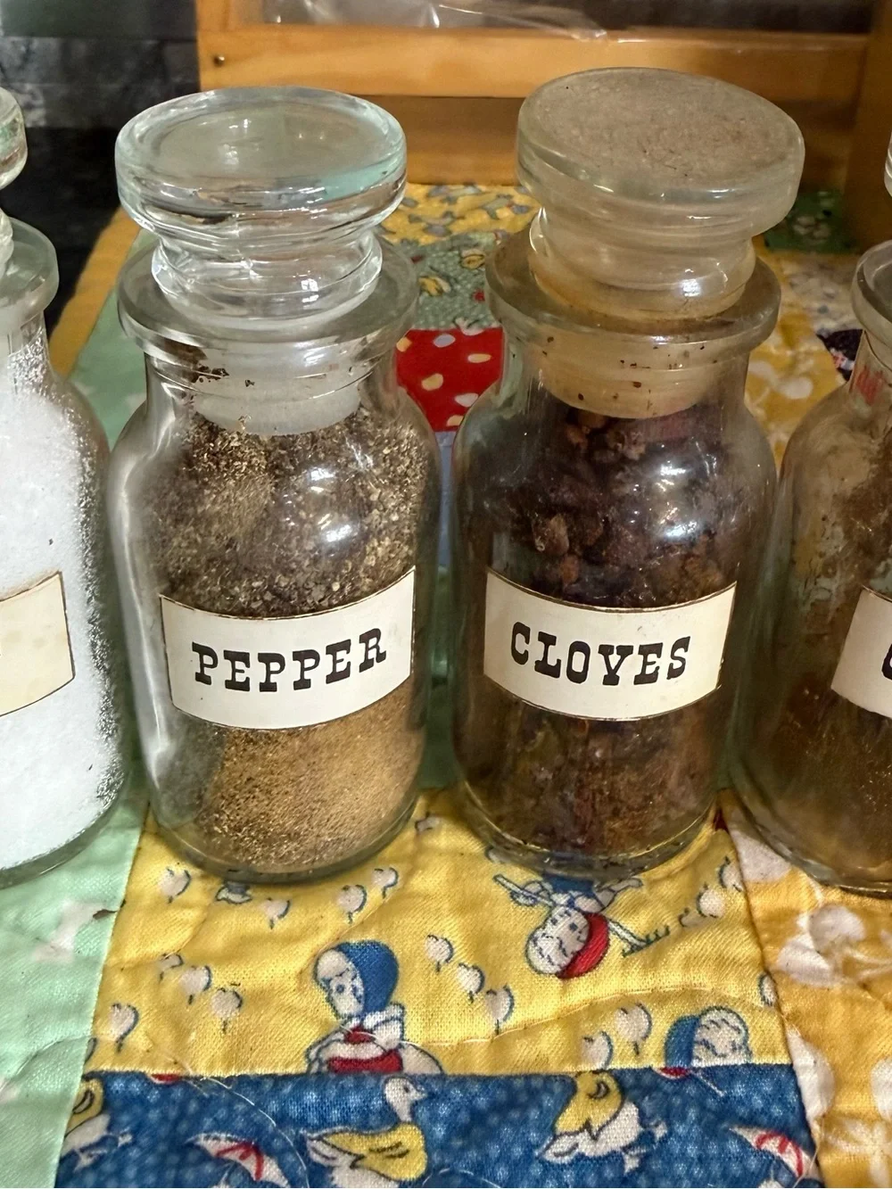 18 Vintage J. Wagner Apothecary Spice Jars - Clear Glass with Labels